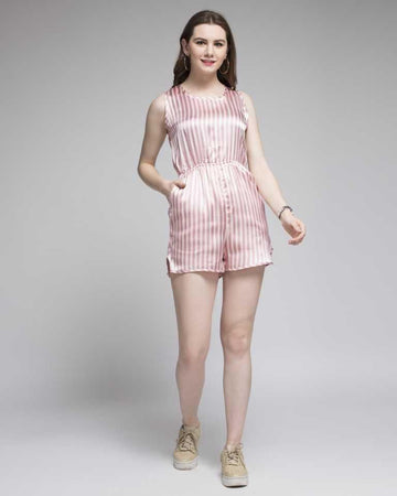 Darzi Women's Satin Stripe Print Mini Jumpsuit Roposo Clout